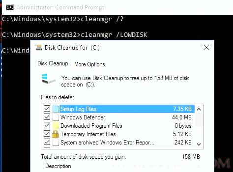 cleanmgr.exe /LOWDISK