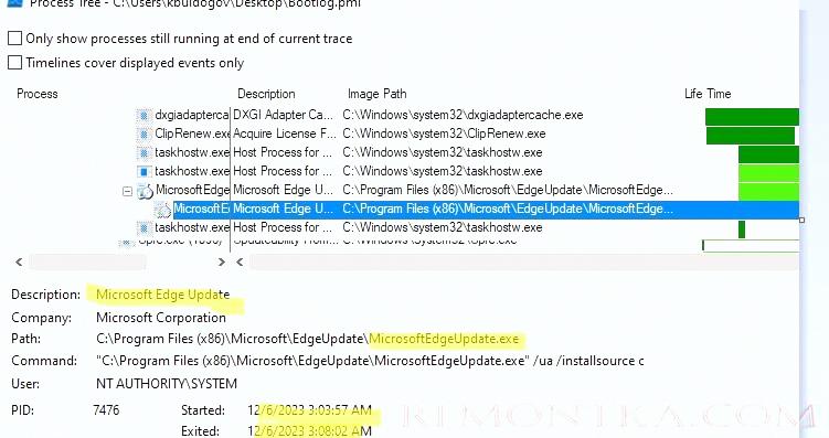 Дерево процессов в procmon - долгий процесс обновления браузера при загрузке