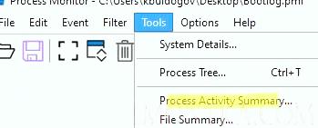 Process Activity Summary в procmon