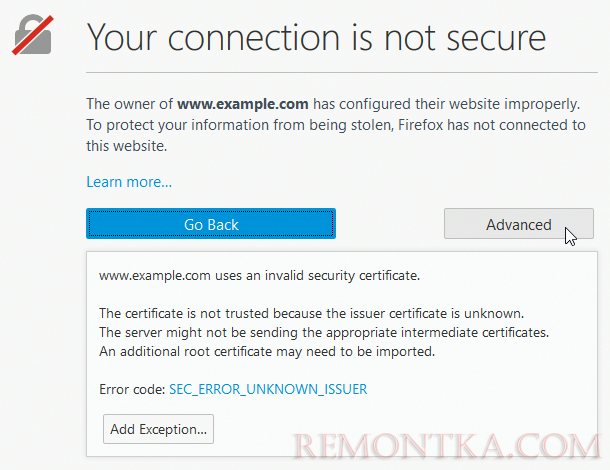 Ошибка Firefox - SEC_ERROR_UNKNOWN_ISSUER