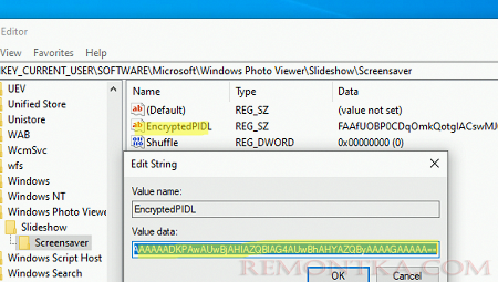 параметр реестра EncryptedPIDL содержит путь к файлами скринсейвера