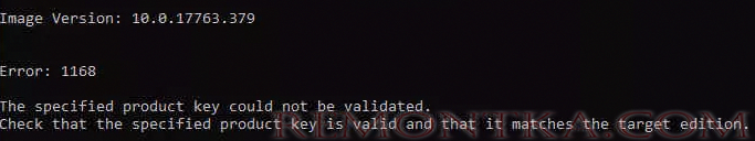 dism /online /set-edition Error 1168 The specified product key could not be validated