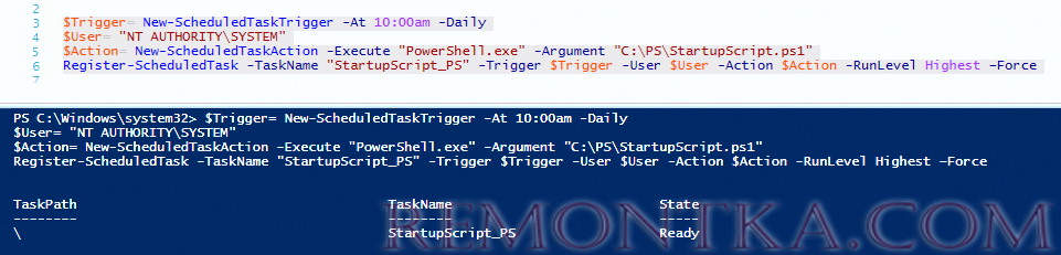 создать задание планировщика с помощью Register-ScheduledTask 