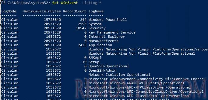 get-winevent вывести список журналов event viewer в windows