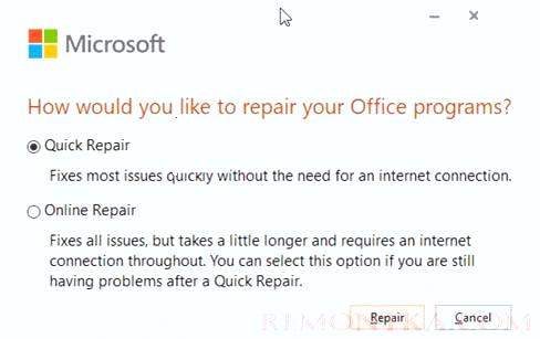 office365 мастер Quick Repair