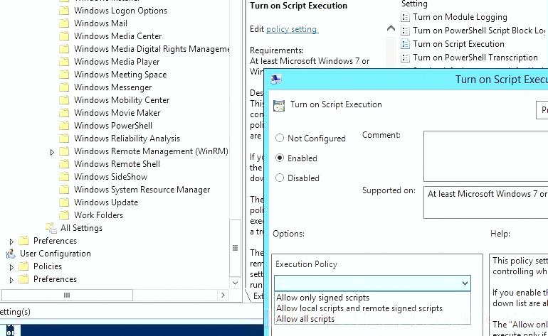 политика запуска powershell скриптов Turn On Script Execution