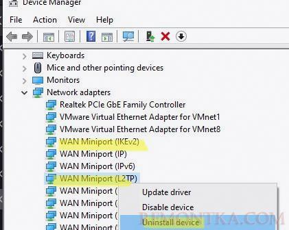 переустановить виртуальный адаптер wan miniport l2tp