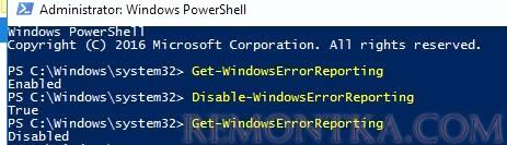 Disable-WindowsErrorReporting -отключитьWER с помощью PowerShell