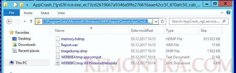 файлы Report.wer и memory.hdmp 