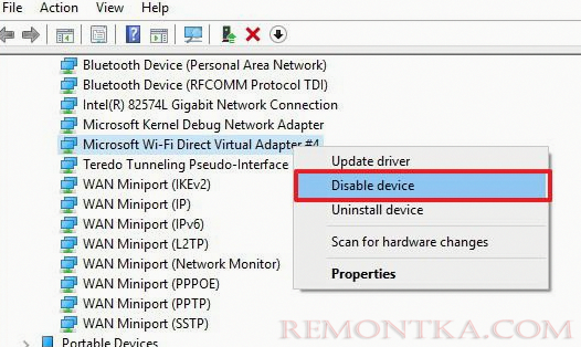 отключение Microsoft Wi-Fi Direct Virtual Adapter