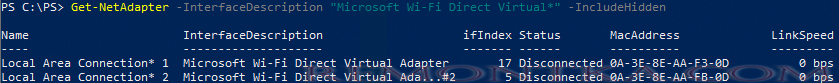 powershell показать скрытые wi-fi direct виртуальные адаптеры