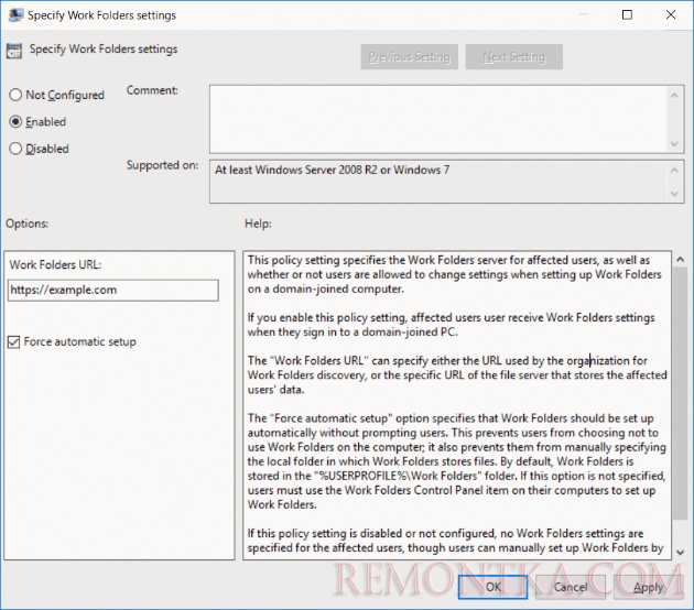 Specify Work Folders Settings 