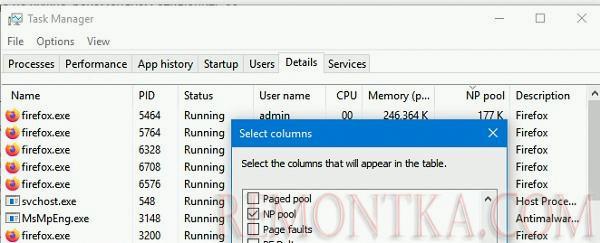 показывать размер невыгружаемого пула процессов в taskmanager Windows 10