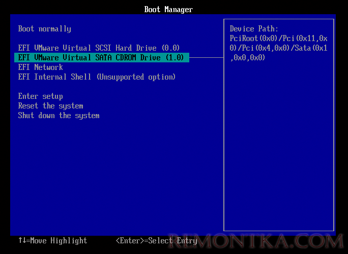 Vmware - загрузка с SATA CDROM в UEFI