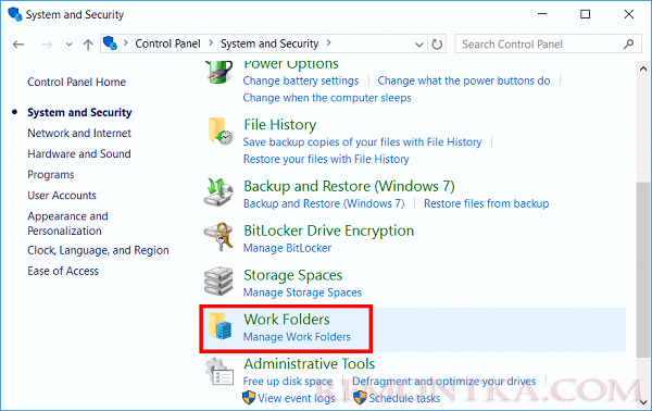 Work Folders в панели упраления