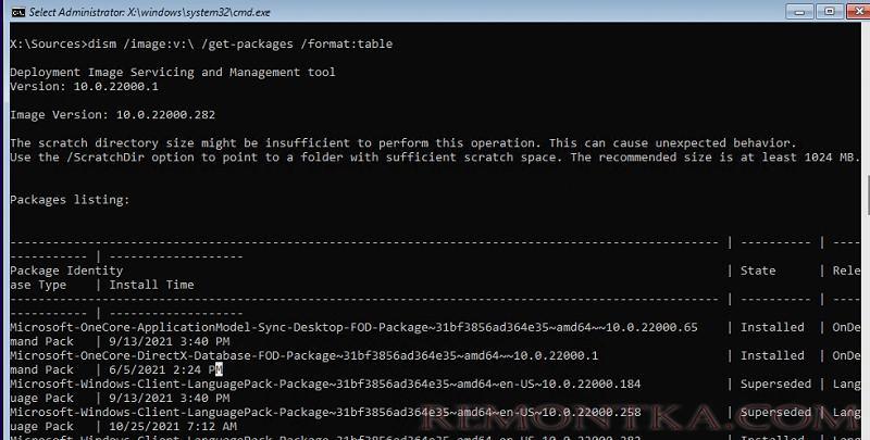 dism get-packages вывести список обновлений в офлайн образе Windows
