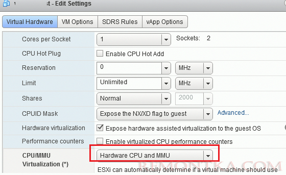 Hardware CPU and MMU включить в VMWare