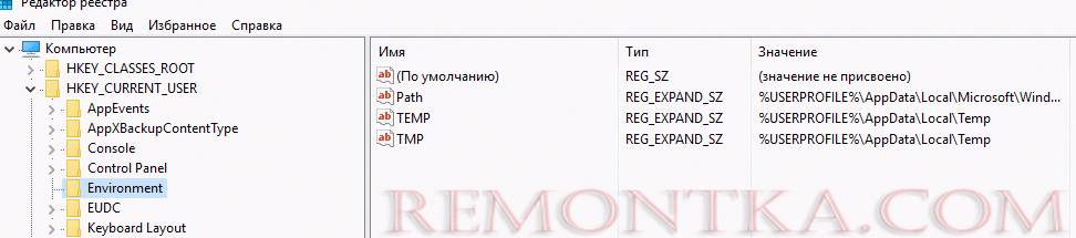 HKEY_CURRENT_USEREnvironment