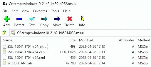 извлечь cab файл из msu обновления windows с помощью 7zip