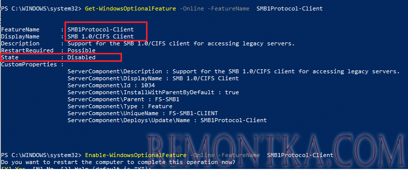 powershell - Enable-WindowsOptionalFeature SMB1Protocol-Client