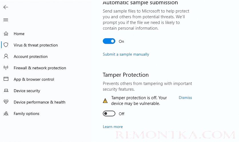 tamper protection в microsoft defender в windows 10