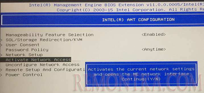 intel amt Activate Network Access 