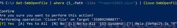 powershell закрыть открытый файл на сервере