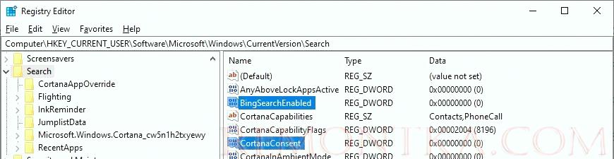реестр BingSearchEnabled отключить интеграцию с bing 