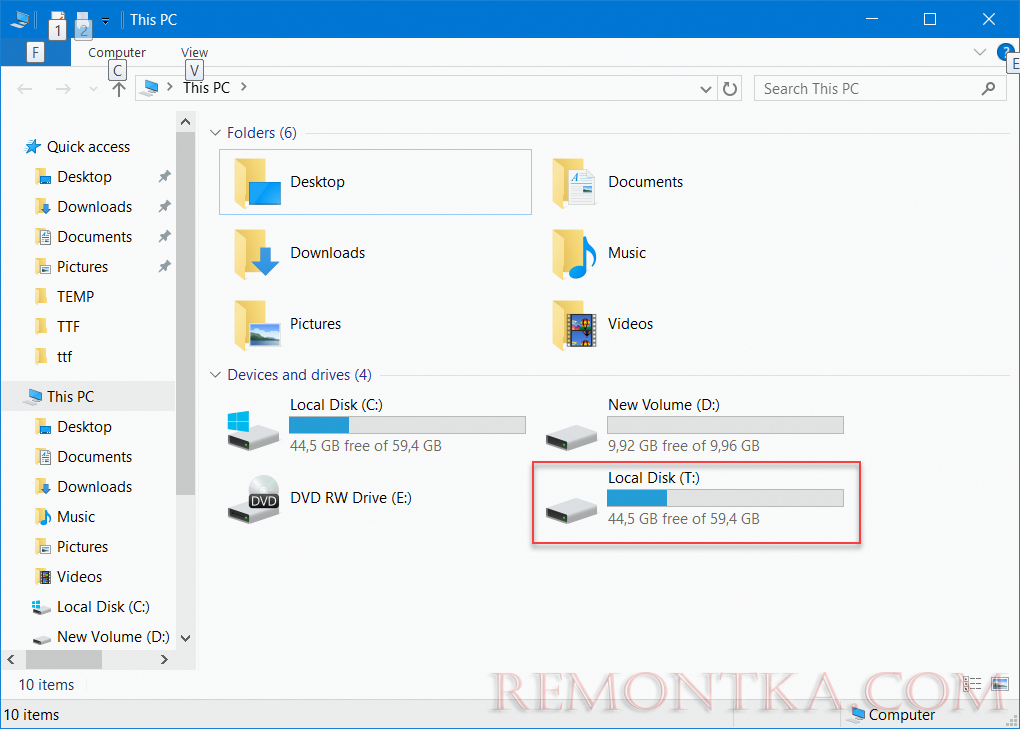 подключенный диск в Windows Explorer 
