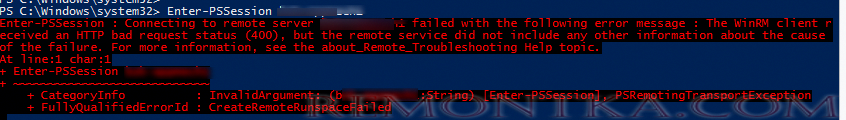 The WinRM client received an HTTP bad request status (400), 