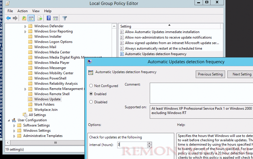 Automatic Update detection frequency - политика частоты выполнения сканирования на wsus