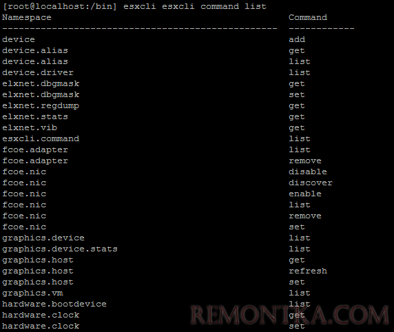 вывести все команды esxcli 