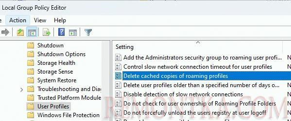 GPO включить очистку кэшированных профилей