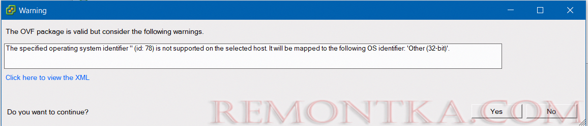 ошибка ovf: The specified operating system identifier " (id: 78) is not supported on the selected host. 