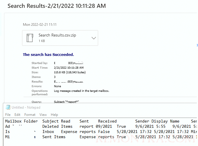 csv отчет с результатами поиска письма по ящикам exchange