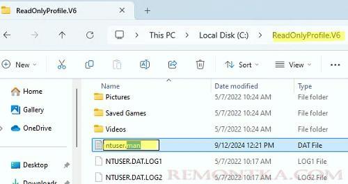 Переименвать файл ntuser.dat в ntuser.man