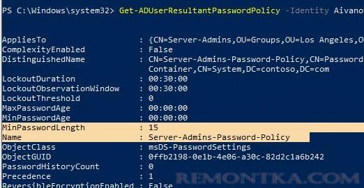 Get-ADUserResultantPasswordPolicy
