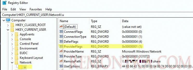 включить параметр реестра providerflags для корректного подключения сетевых дисков после обновления до windows 10 2004