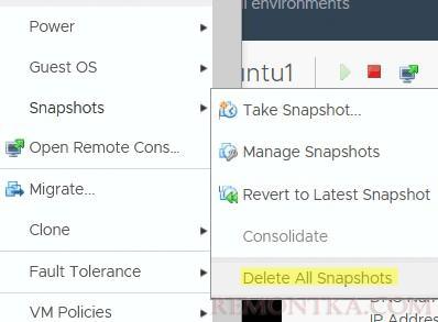 виртуальная машина vmware удалить все снапшоты