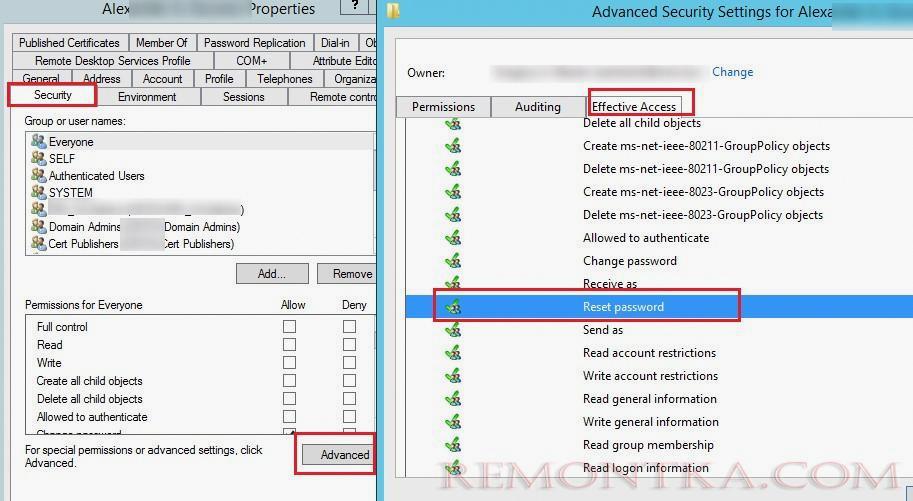 Active Directory эффективные разрешения на сброс пароля пользователяeffektivnie_rasresheniya_reset_password