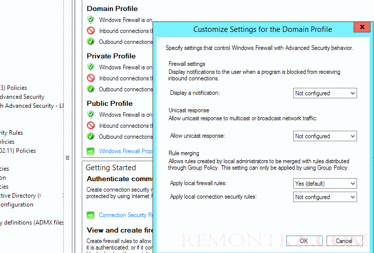 правила объединения локальных и доменных правил Брандмауэра Защитника Windows 