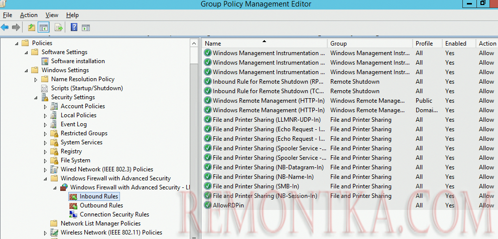 правила windows firewall, настроенные через GPO