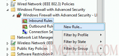 создать новое правило бранжмауэра windows