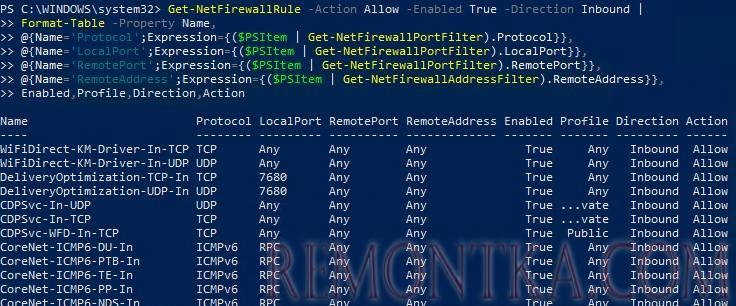 таблица входящик правил firewall в windows