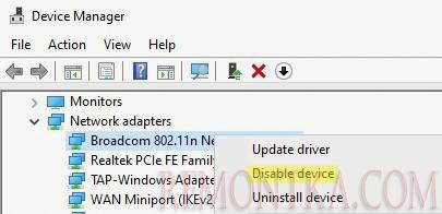 отключить wifi адаптер в диспетчере устройств windows