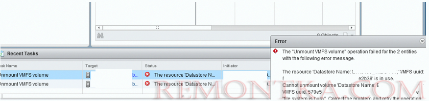 The resource Datastore Name is in use