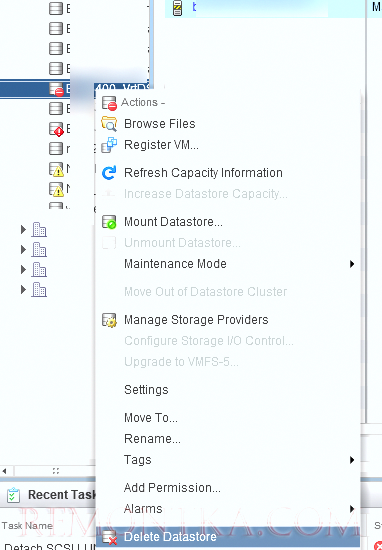 удалить vmfs хранилище в vsphere