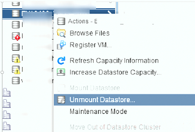 unmount datastore в vsphere