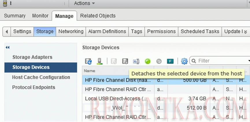 vmware Detaches the selected device from the host