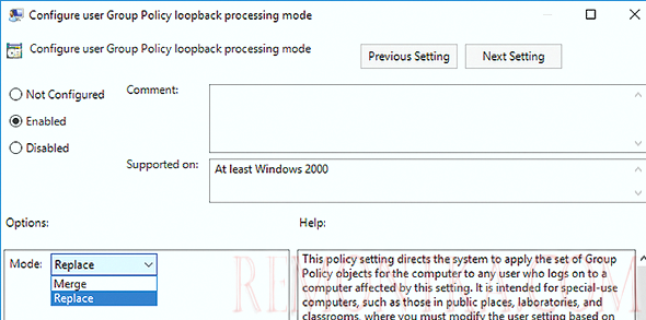 Configure user Group Policy Loopback Processing mode - Замыкание групповой политики